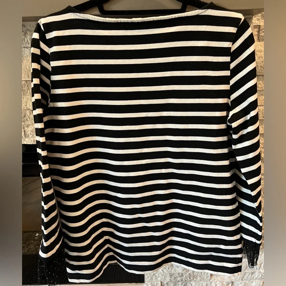 J Crew Black/White striped shirt with nylon‎ accent cuffs - Picture 6 of 7